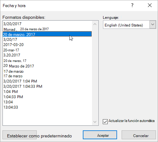 Activar la casilla Actualizar automáticamente
