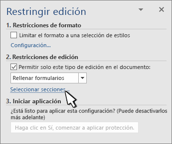 Selector de secciones en el panel Restringir secciones