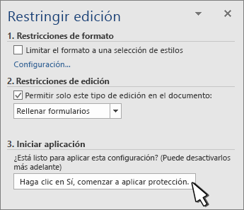 Panel Restringir edición