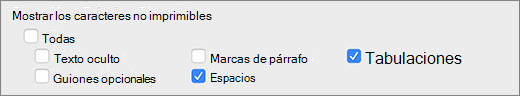 Configuración de caracteres no imprimibles