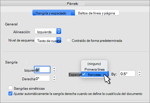 Seleccionar sangría francesa