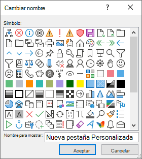 Cambiar el nombre de una pestaña, un grupo o un comando y agregar un icono