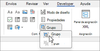 Menú de control de grupo