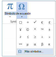 En el menú Símbolo, haga clic en Más símbolos.
