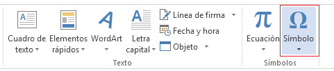En la pestaña Insertar, haga clic en Símbolo.