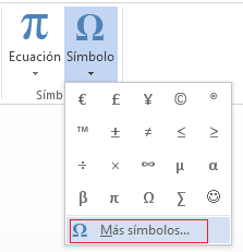 En el cuadro Símbolo, haga clic en Más símbolos.