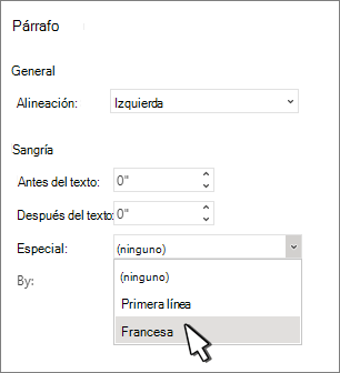 Seleccionar sangría francesa