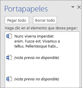 Seleccione el elemento del Portapapeles que desea pegar