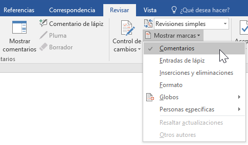 Se muestran las opciones de Revisión en la pestaña Revisar