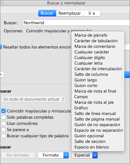 Buscar caracteres especiales