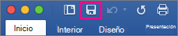 El icono Guardar está resaltado en la cinta de Word 2016 para Mac.