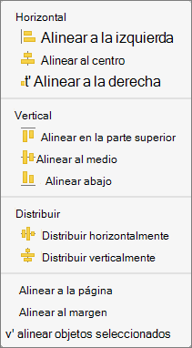 Para alinear los objetos unos con otros, seleccione Alinear objetos seleccionados.