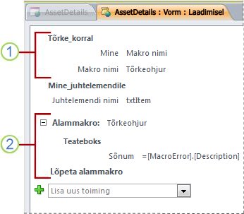 Tõrketöötluse alammakrot sisaldav makro.