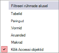 Navigeerimispaani filtreerimisalus: rühmamenüü
