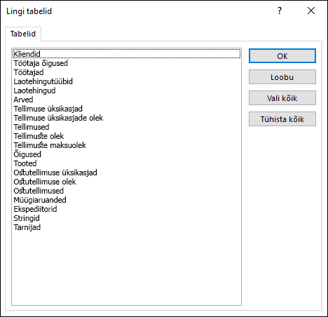 Valige dialoogiboksis Tabelite linkimine lingitav tabel