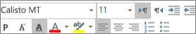 Mini toolbar