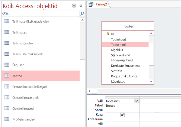 Kuvatõmmis vaatest Kõik Accessi objektid