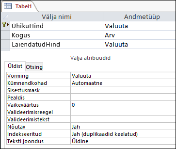 Väljad kujundusvaates