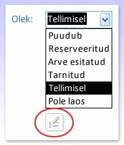 Liitboks ja nupp Redigeeri loendiüksusi
