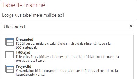 Malli otsinguväli Accessi tervituskuval.
