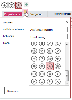 Veebiandmelehe kohandatud toimingu dialoogiboks Andmed