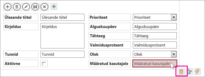 Automaatteksti juhtelemendi kõrval olev nupp Andmed.