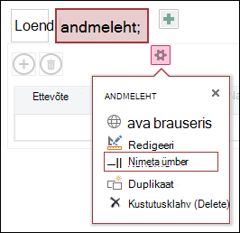 Sätete menüü käsud Ava brauseris, Redigeeri, Nimeta ümber, Dubleeri ja Kustuta