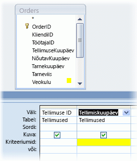 Välja TellimuseKuupäev kriteeriumid