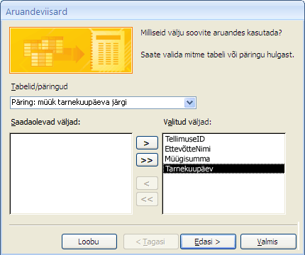 Väljavalik aruandeviisardis
