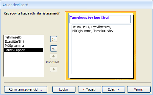 Aruandeviisardis rühmitamistasemete lisamine
