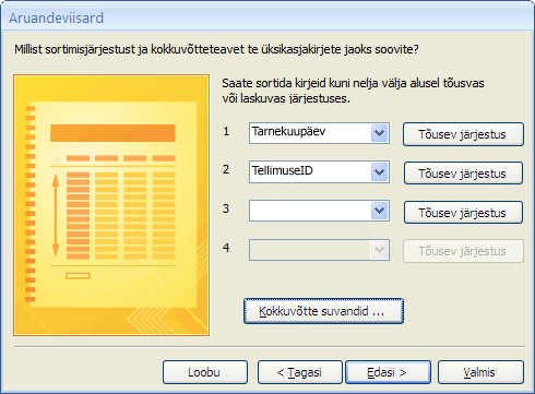 Sortimisjärjestus aruandeviisardis