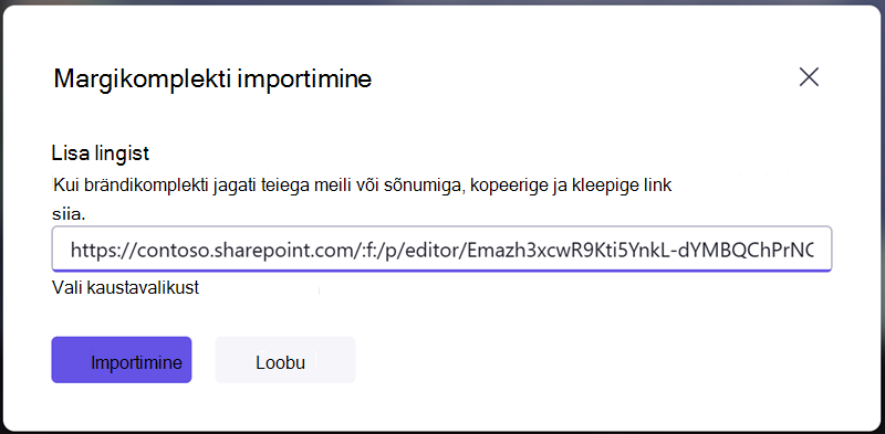 Margikomplekti importimiseks sisestage kelleltki saadud ühiskasutuslink.