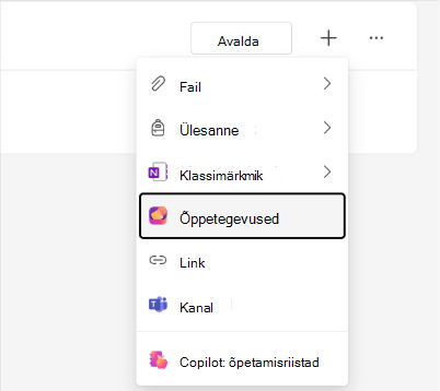 Screenshot of the Learning Activities option in the Koolitöö module menu.