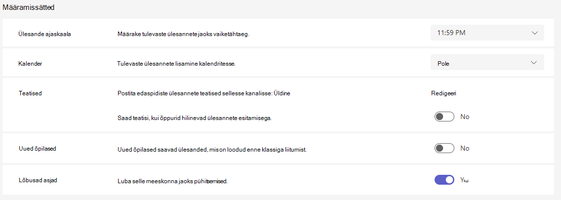 Ülesandesätete kuvatõmmis.