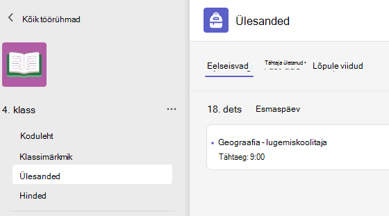 Screesnshot that shows assignments