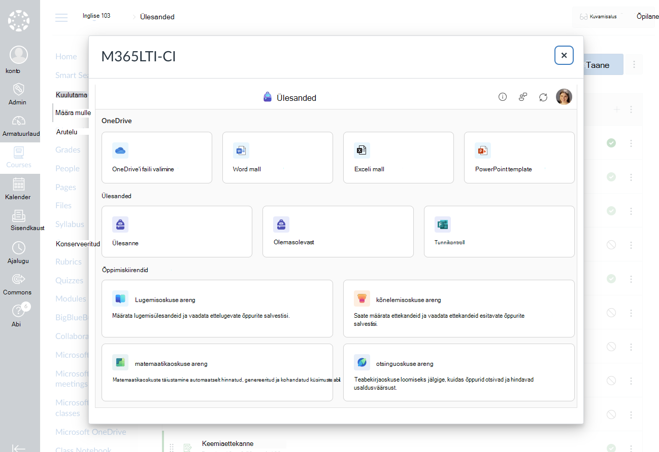 Ülesande või mooduli jaoks loodava Microsofti haridusasutuse valimine