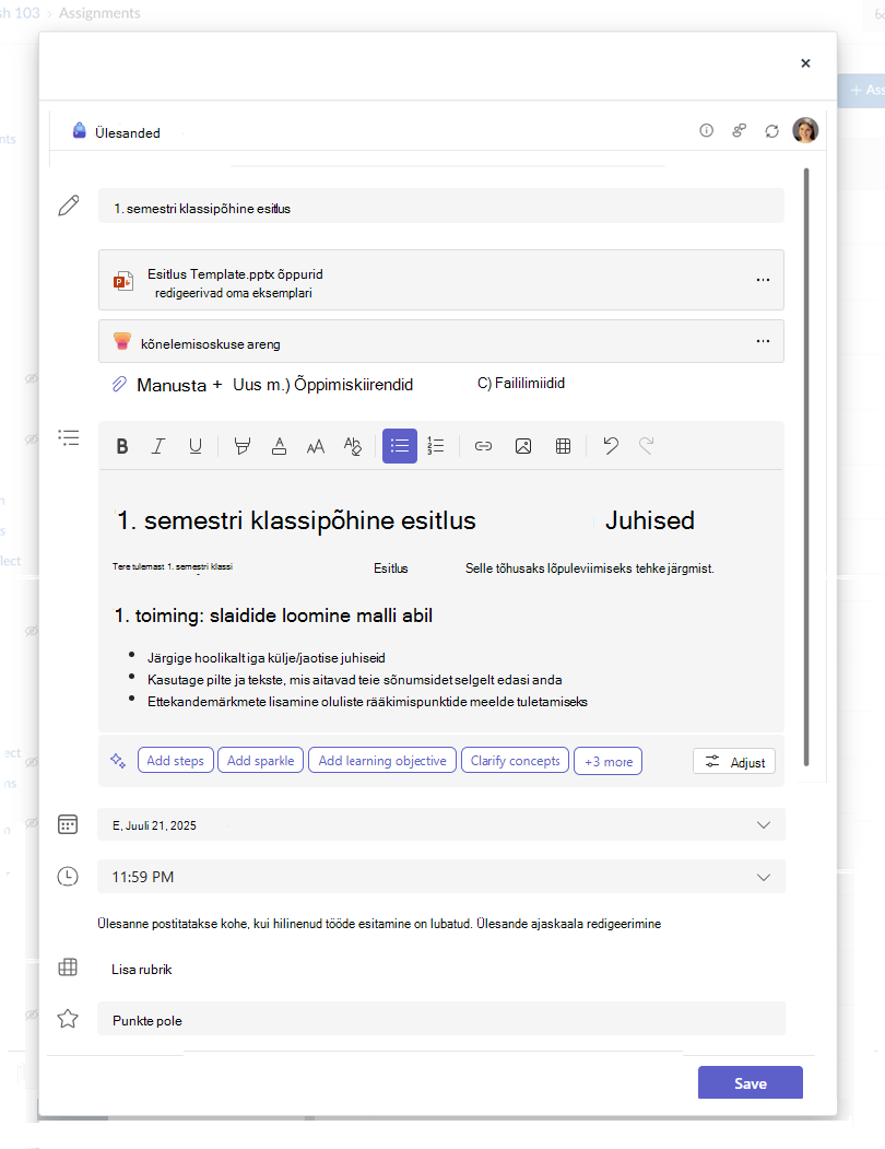Microsoft Assignment dialog with text