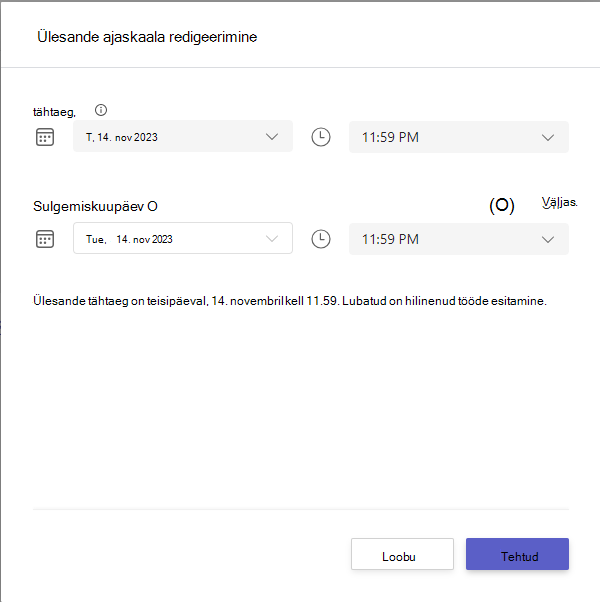ülesande ajaskaala redigeerimine