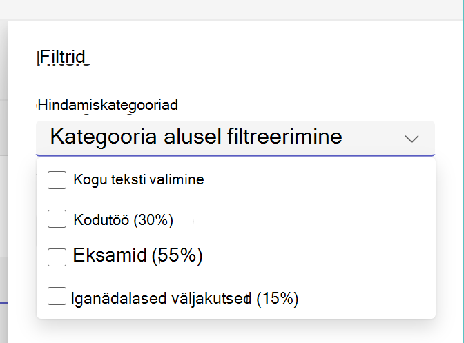 Näitab laiendatud hindamiskategooriaid ülesannete loendis