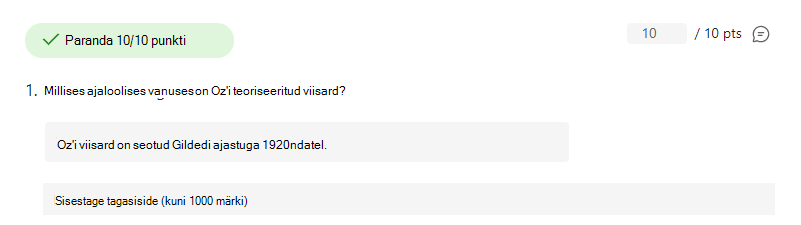 Õigesti vastatud küsimuse kuvatõmmis.