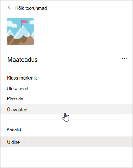 Teamsis navigeerimise kuvatõmmis