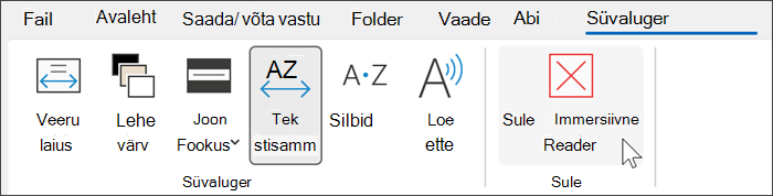 Süvalugeri tööriist Outlookis kursoriga üle sulgemise