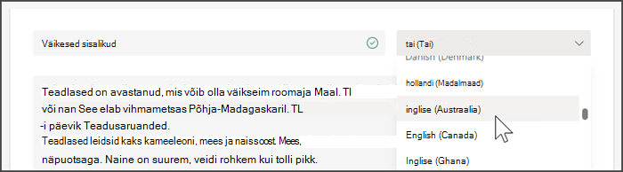 Keele valimise ripploendi kuvatõmmis