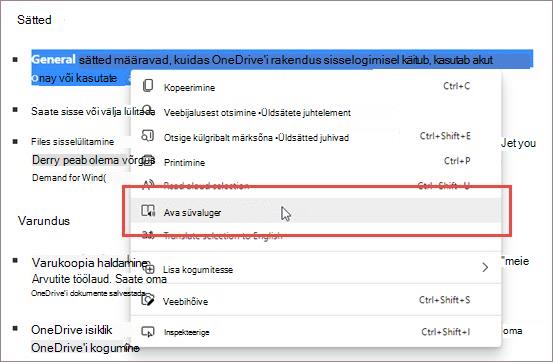 Sisestage süvaluger kontekstimenüü kaudu.