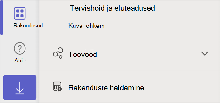 Kuvatõmmis Teamsi nupust Rakendused, kus on kuvatud nupp Halda rakendusi.