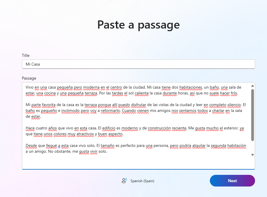 Hispaaniakeelse näite kuvatõmmis.