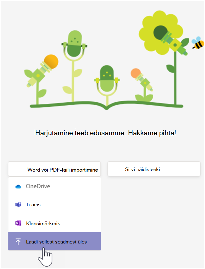Screenshot showing the dropdown after selecting upload word of pdf