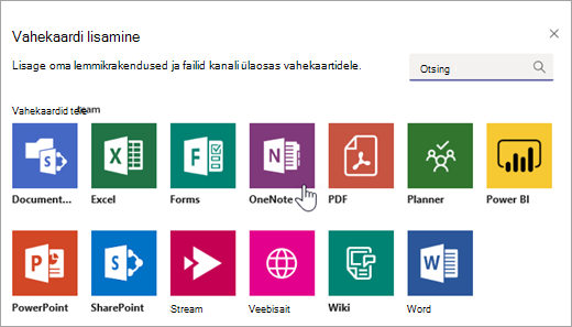 OneNote'i lisamine vahekaardina töörühmas.