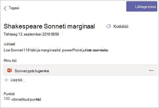 Vaata oma ülesannet ja vali Esita.