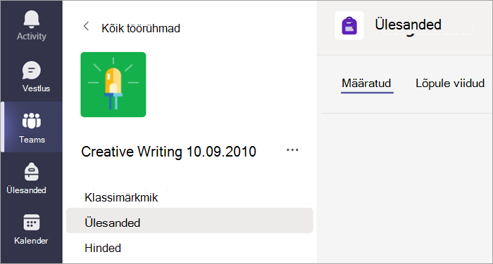 Ülesannete kuvamiseks ühes klassis vali vahekaart Ülesanded.